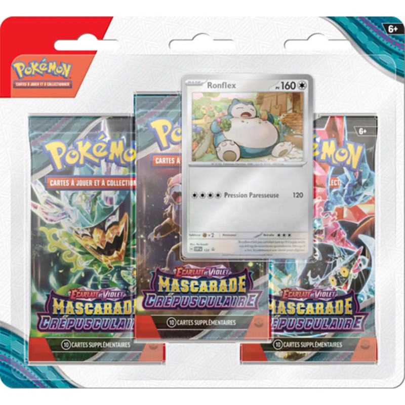 Tripack de 3 boosters Mascarade Crépusculaire Ronflex Pokemon