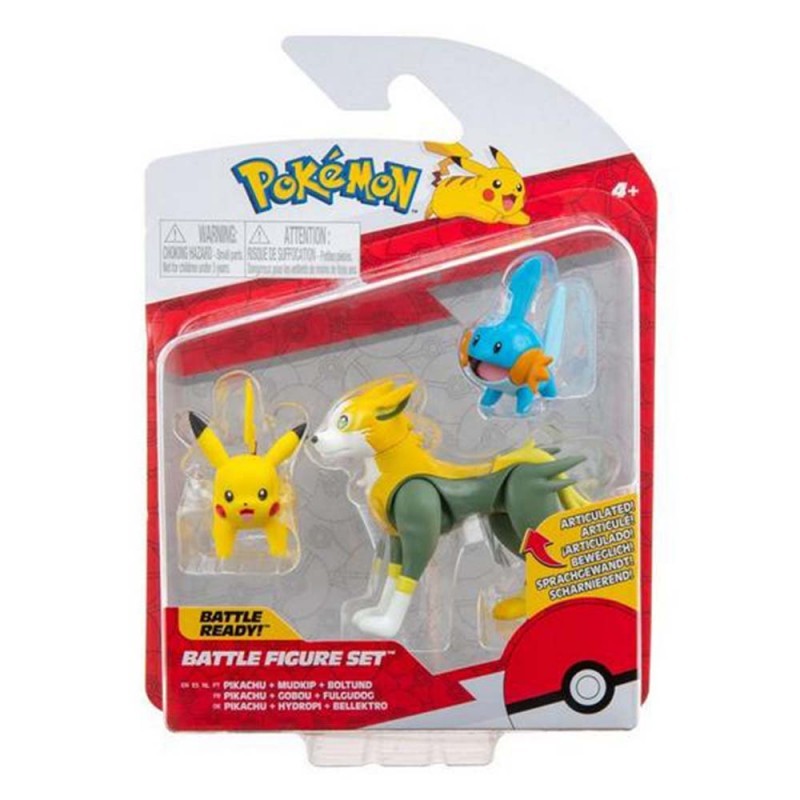 Pack 3 Figurines Battle Gobou, Pikachu, Fulgudog